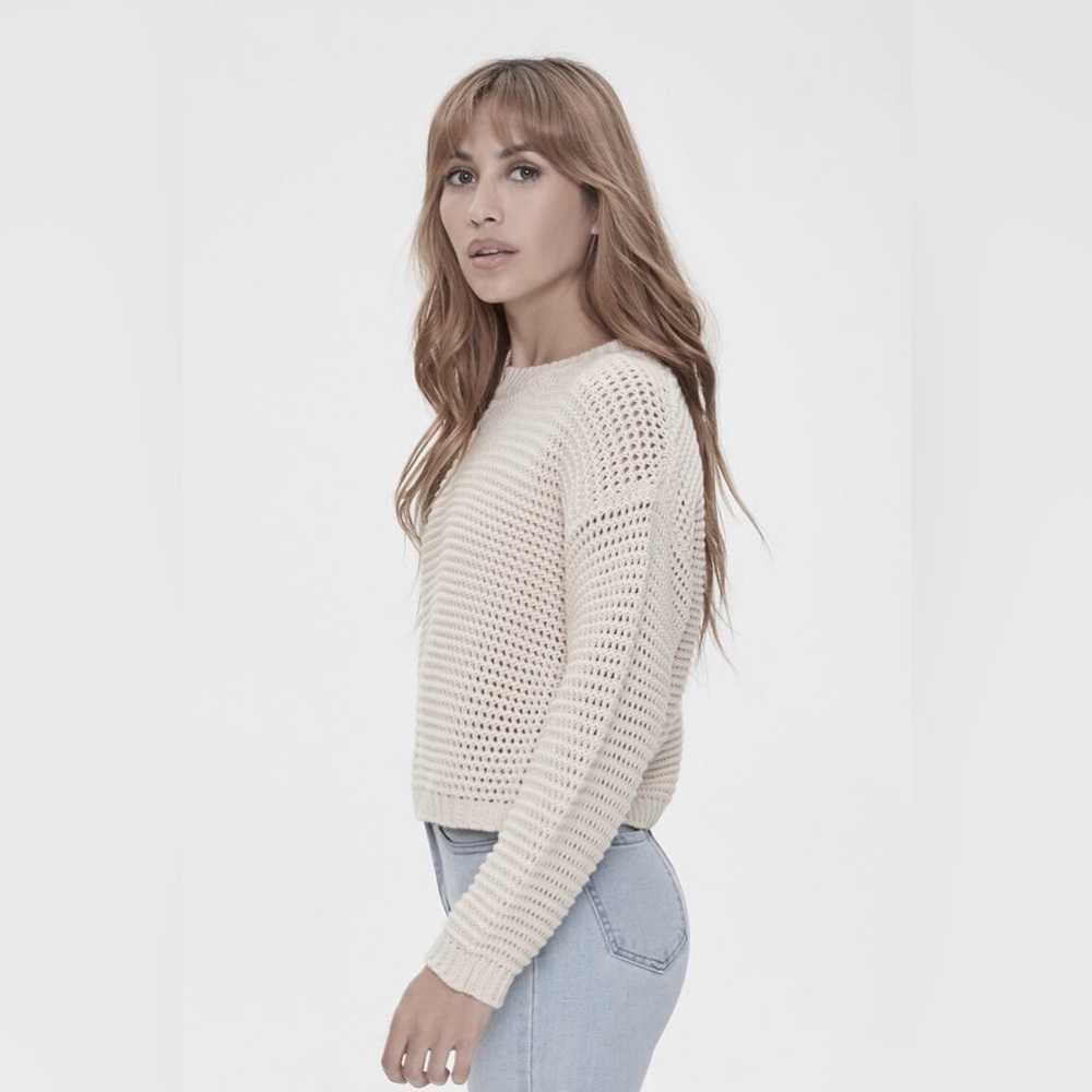 White Open Knit Long Sleeve Sweater
